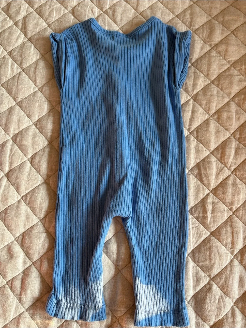Blue Ribbed Button-Front Baby One-Piece